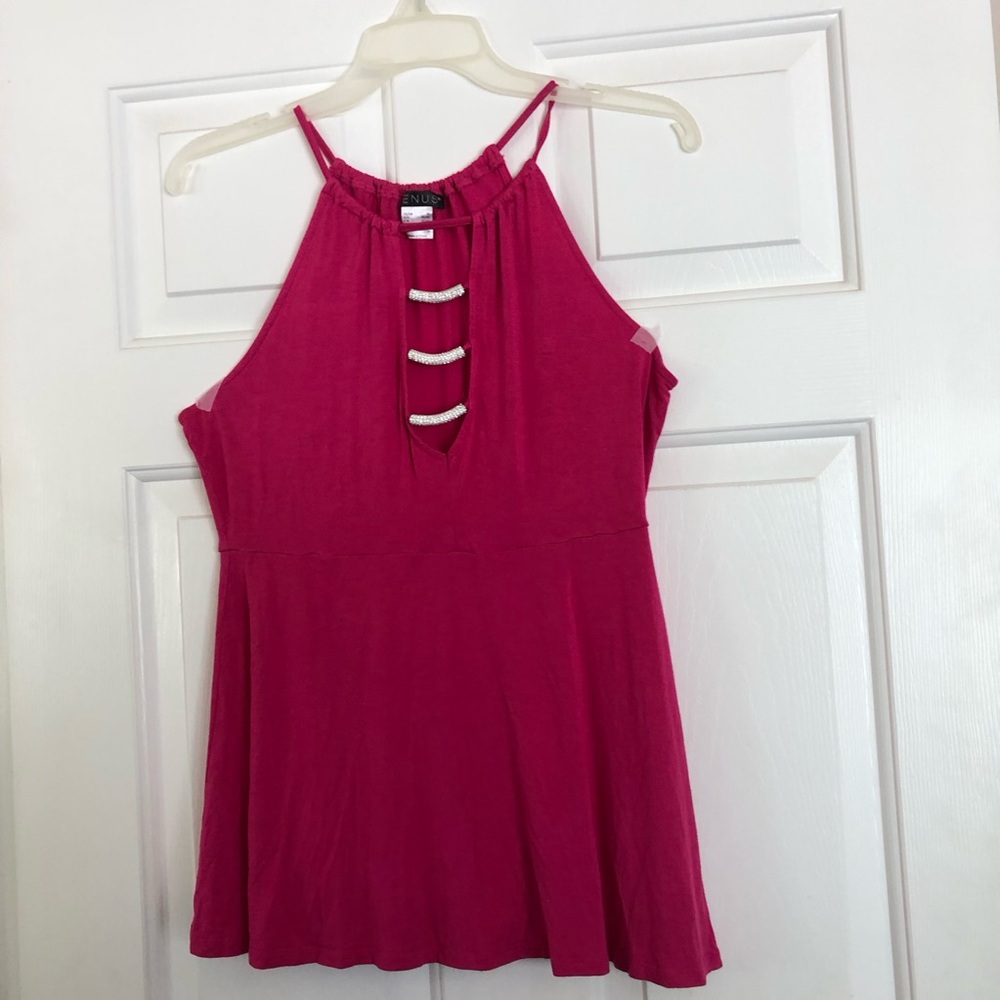 VENUS Fuschia Pink Halter Top with Rhinestone Ladder Detail Size Medium Sexy EUC